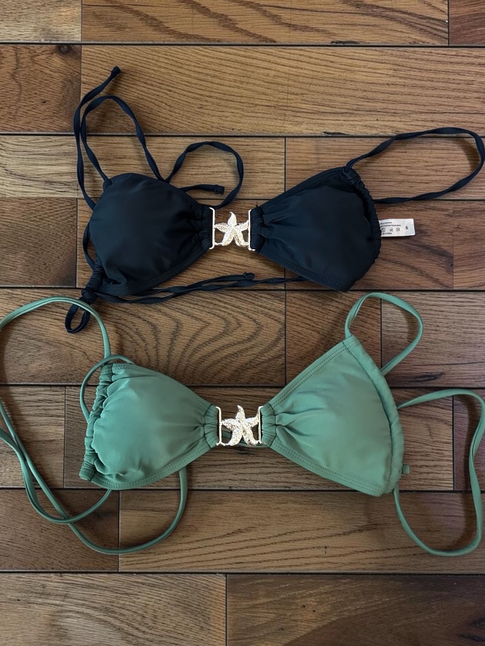 SHEIN Women’s Size S Black & Sage Green Starfish Bikini Tops Set of 2